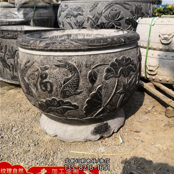 青石石雕園林景觀魚缸擺件