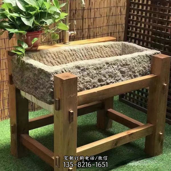 庭院老石槽 仿古組合簡約石水槽雕塑（4）
