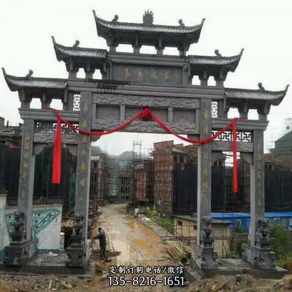 農(nóng)村石雕門樓  村莊石牌坊雕塑 