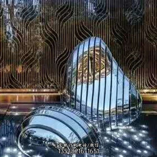 切割創(chuàng)意不銹鋼鏡面鵝卵石雕塑
