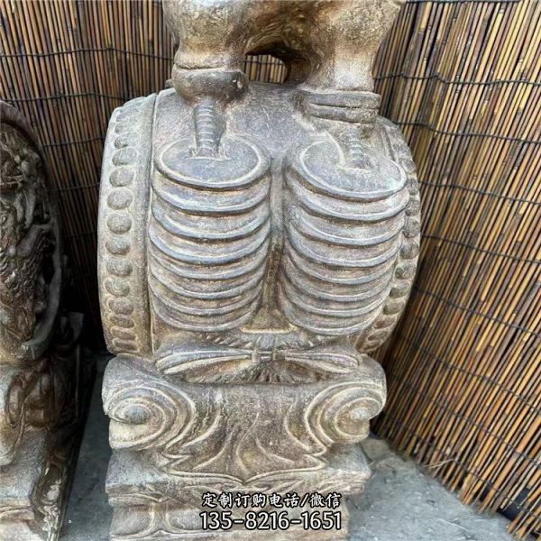 仿古做舊庭院門口一對浮雕抱鼓石雕塑（3）