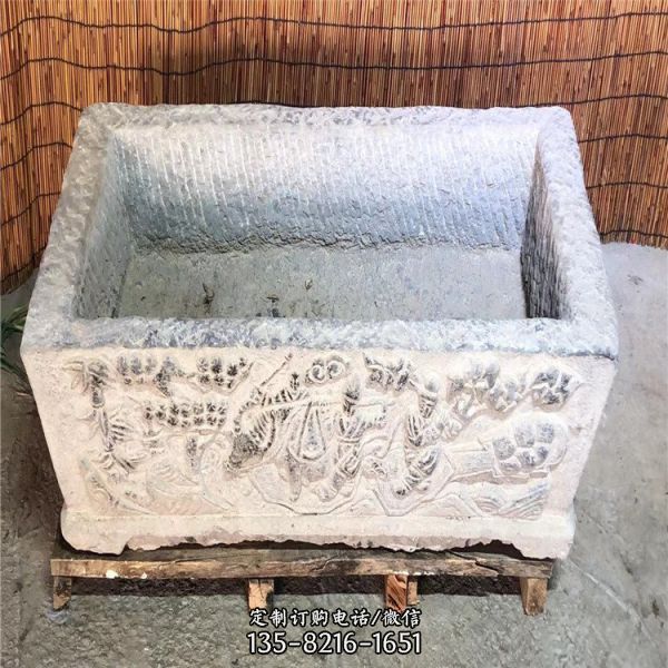 庭院仿古中式老牛槽青石養魚雕花石槽雕塑（3）