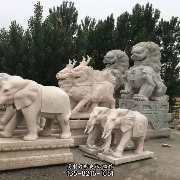 晚霞紅戶(hù)外園林景觀石石雕大象雕塑 （1）