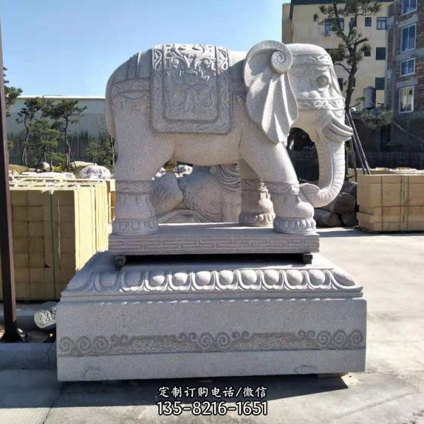 晚霞紅戶(hù)外園林景觀石石雕大象雕塑 （7）