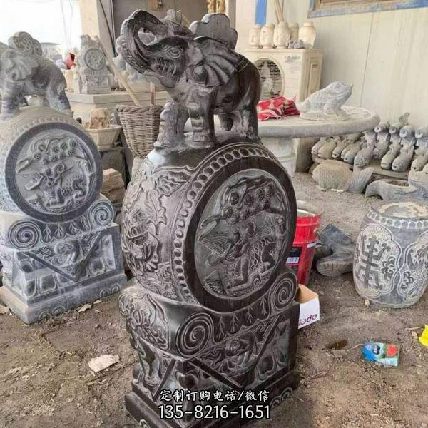 青石貔貅獅子小象仿古石雕門墩抱鼓石雕塑（1）