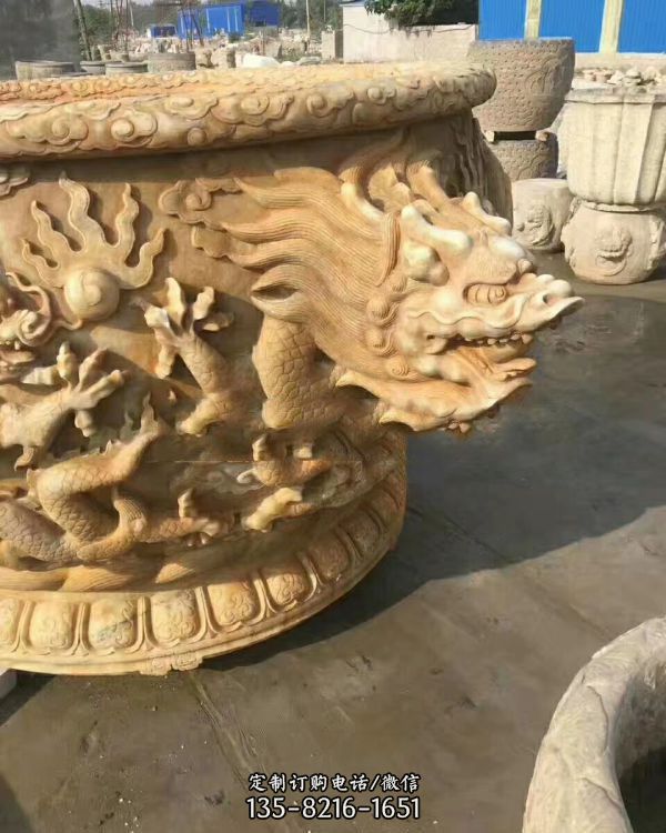 九龍壁庭院戶外老石槽流水魚缸仿古養(yǎng)魚池雕塑（3）