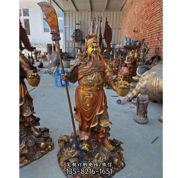  大型拿刀銅關公寺廟擺件（1）