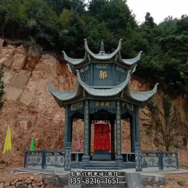 雙層戶外青石石雕涼亭擺件