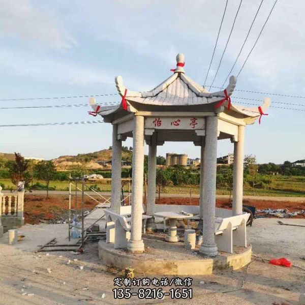 戶外石雕亭子鄉村建設廣場行人石材涼亭雕塑（5）