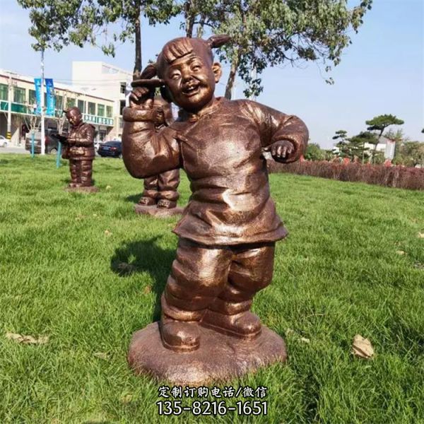 公園擺放玻璃鋼仿銅兒童童趣人物小品