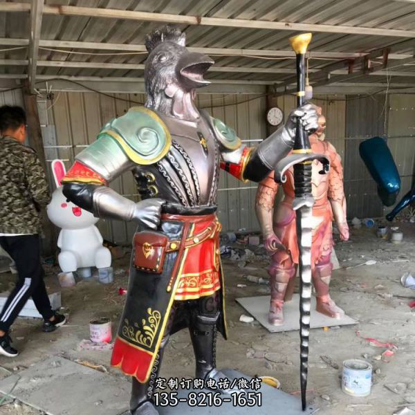 玻璃鋼鑄銅十二生肖人面獸身動物雕塑商業街擺件（3）