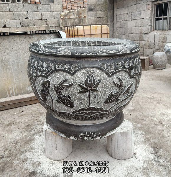 石雕魚缸青石仿古流水石槽石頭花盆室外庭院裝飾擺件（3）