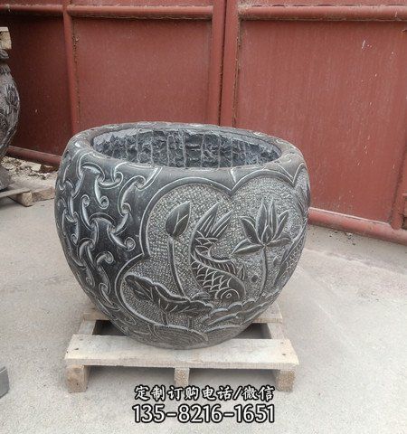石雕魚缸青石仿古流水石槽石頭花盆室外庭院裝飾擺件（5）