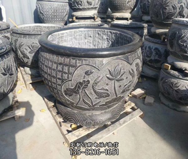 石雕魚缸青石仿古流水石槽石頭花盆室外庭院裝飾擺件（8）