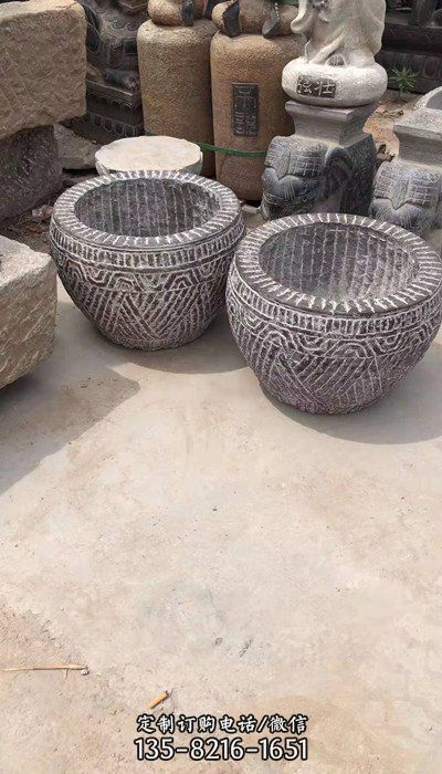石雕魚缸青石仿古流水石槽石頭花盆室外庭院裝飾擺件（7）