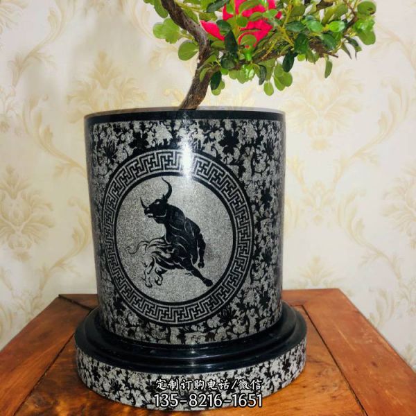 石雕庭院荷花缸影雕花盆盆栽水缸（2）