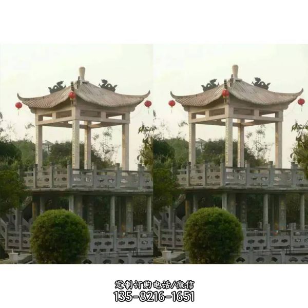 晚霞紅石雕戶外園林景觀大型涼亭雕塑