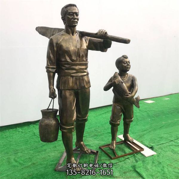 農場擺放玻璃鋼仿銅打魚漁夫民俗小品雕塑（1）