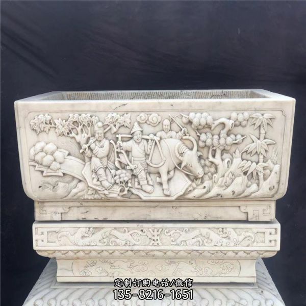 石雕漢白玉花盆魚(yú)盆庭院裝飾石槽雕塑（2）