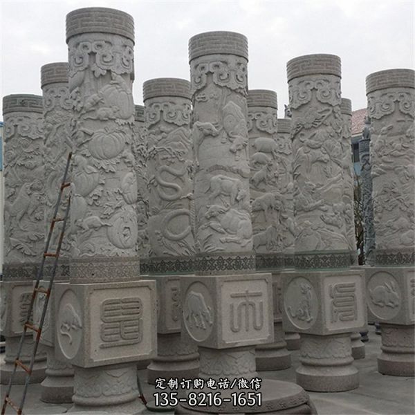 寺廟園林 石雕盤 青石材質石龍柱 雕塑（4）