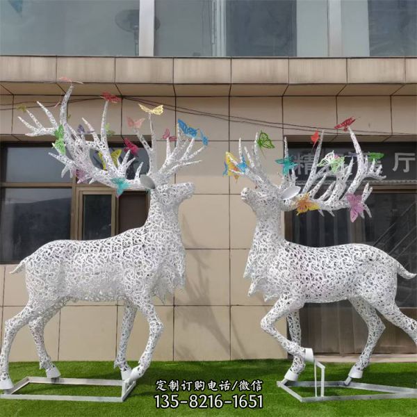 不銹鋼鏤空創意仿真動物景觀梅花鹿雕塑