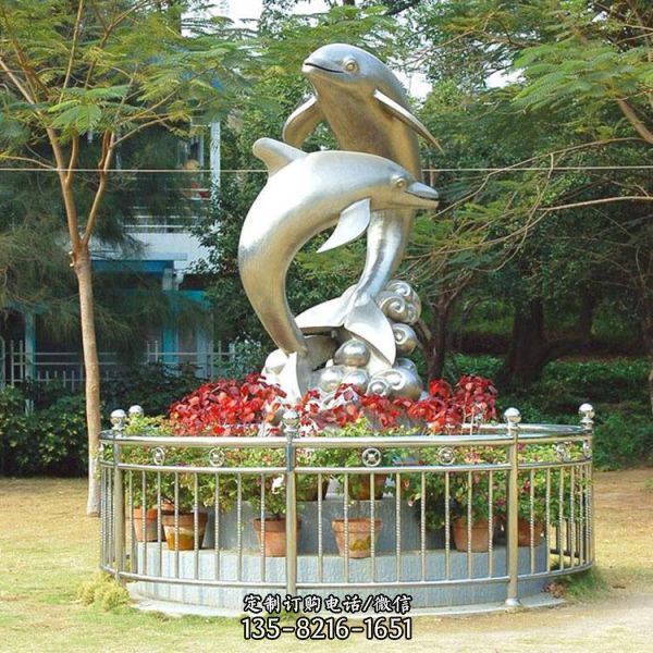 景區廣場不銹鋼鏡面海豚動物景觀雕塑（2）