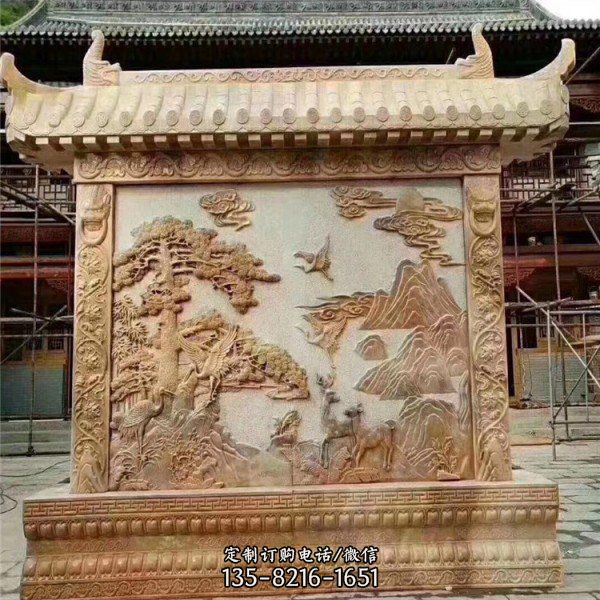 別墅大型擺件晚霞紅石雕屏風(fēng)雕塑（1）