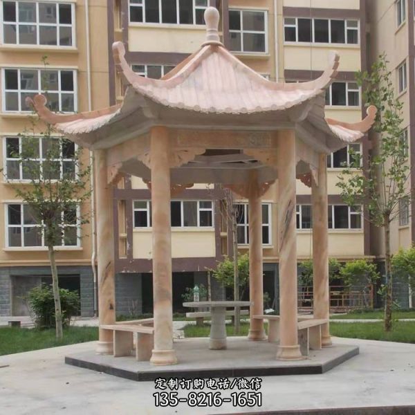 漢白玉中式六角單層雙層涼亭 景觀裝飾擺件亭子