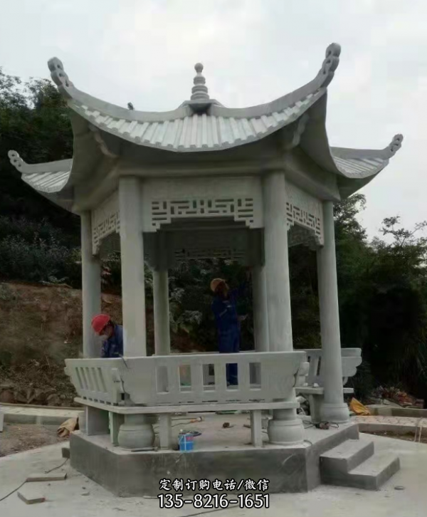 六角涼亭，大理石石雕亭子