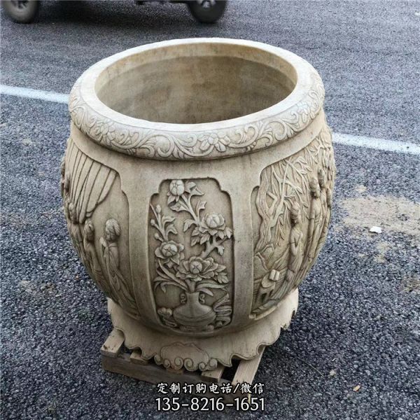 圓形景觀裝飾石缸 仿古做舊魚(yú)缸 雕塑（5）