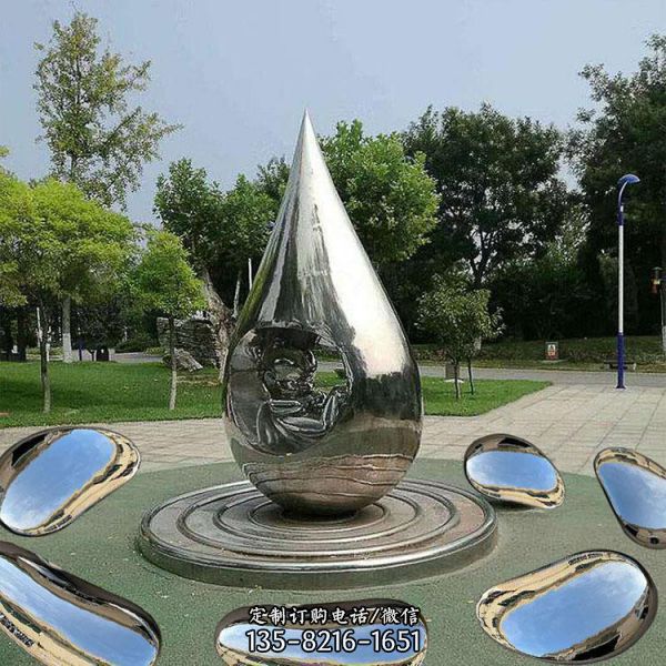 大型金屬不銹鋼水滴鏡面水景藝術(shù)雕塑（2）