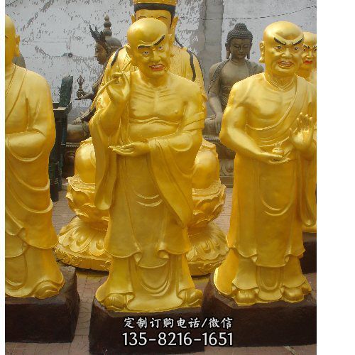 玻璃鋼貼金寺廟大型十八羅漢雕塑（2）