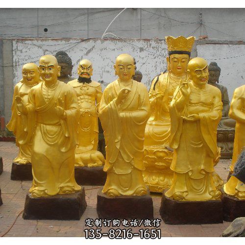 玻璃鋼貼金寺廟大型十八羅漢雕塑（1）