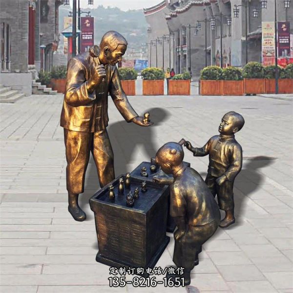 街頭民俗文化玻璃鋼仿銅小商販人物雕塑小品（1）