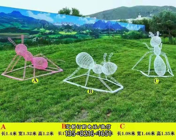 草坪昆蟲景觀不銹鋼鏤空螞蟻雕塑（3）
