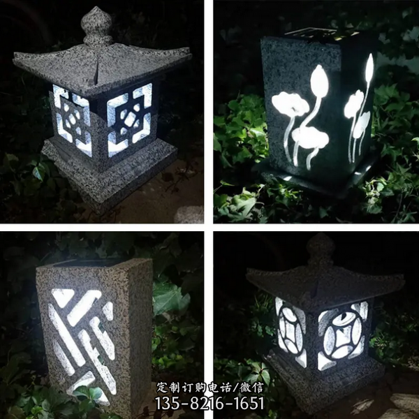 青石仿古鏤空雕刻石燈廣場庭院石雕裝飾擺件 （1）