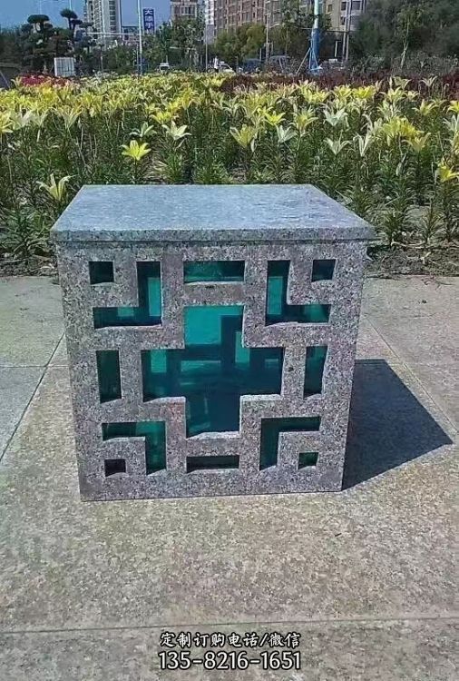 青石仿古鏤空雕刻石燈廣場庭院石雕裝飾擺件 （4）