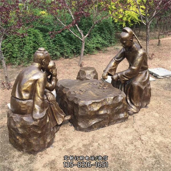 下棋，民俗生活人物玻璃鋼場景雕塑