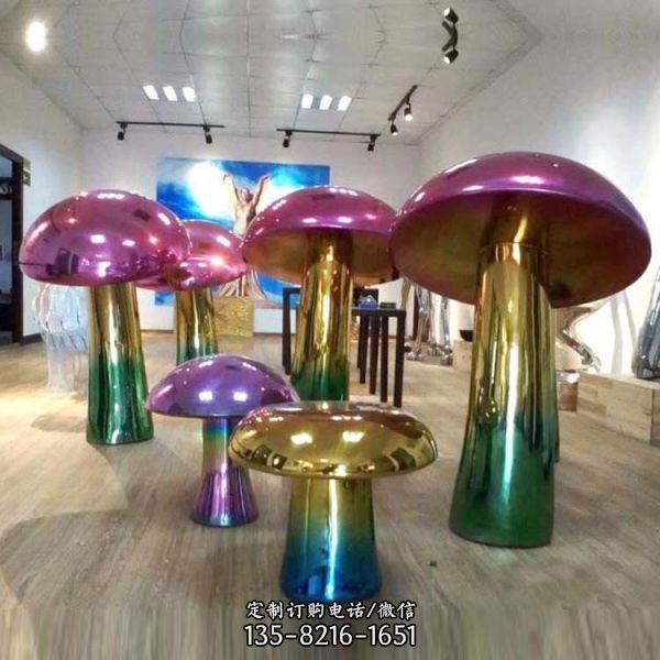 不銹鋼蘑菇電鍍七彩動物商場景觀雕塑（1）
