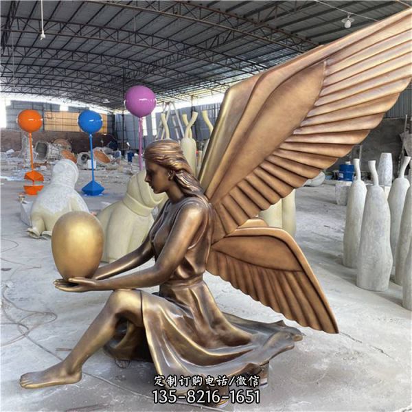 玻璃鋼天使人物擺放地產中心園林景觀雕塑（3）