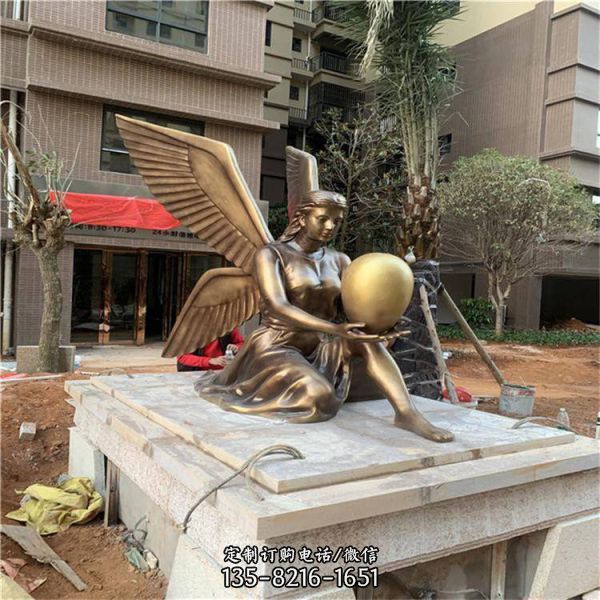 玻璃鋼天使人物擺放地產中心園林景觀雕塑（4）