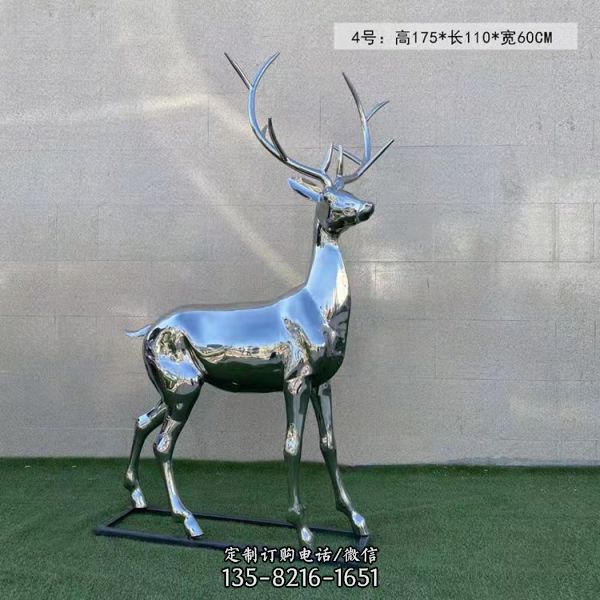 戶外擺放不銹鋼鏡面動物景觀梅花鹿雕塑裝飾品（1）