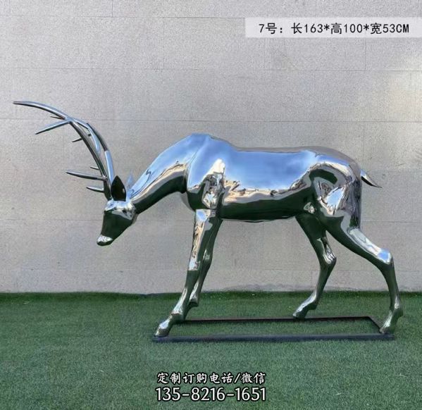 戶外擺放不銹鋼鏡面動物景觀梅花鹿雕塑裝飾品（8）