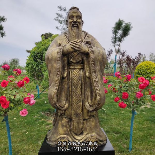 景區學院擺放歷史名人玻璃鋼仿銅孔子雕像（3）