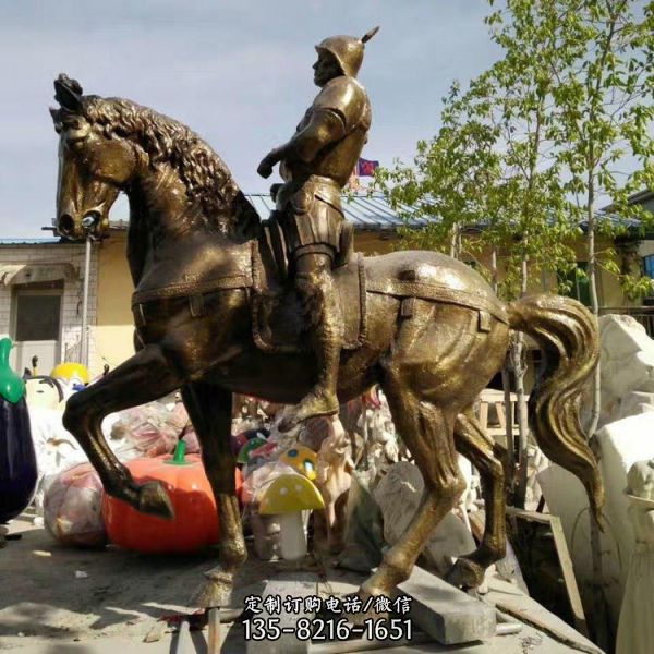 廣場大型擺件玻璃鋼仿銅古代騎馬將軍人物雕塑（1）
