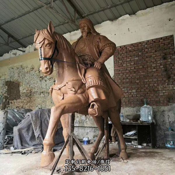 廣場大型擺件玻璃鋼仿銅古代騎馬將軍人物雕塑（4）