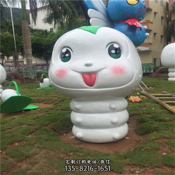 動(dòng)物園玻璃鋼卡通彩繪蠶寶寶雕塑（3）