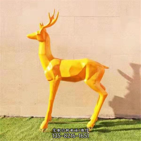  公園綠地戶外大型仿真動物 景觀室外擺件玻璃鋼彩繪幾何鹿雕塑 
