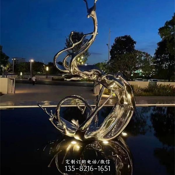 戶外抽象鏡面不銹鋼浪花雕塑 （5）