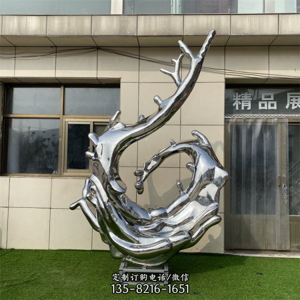 戶外抽象鏡面不銹鋼浪花雕塑 （2）